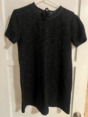 Zara Black Short-Sleeve Bouclé Mini Dress